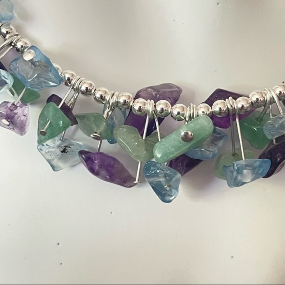 Artisan Handmade Amethyst Aventurine Pastel Necklace 19” Retro Gemstone - Picture 6 of 9